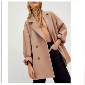 Free People Hanna Super Soft Slouchy Blazer Camel Coat Jacket Size Large